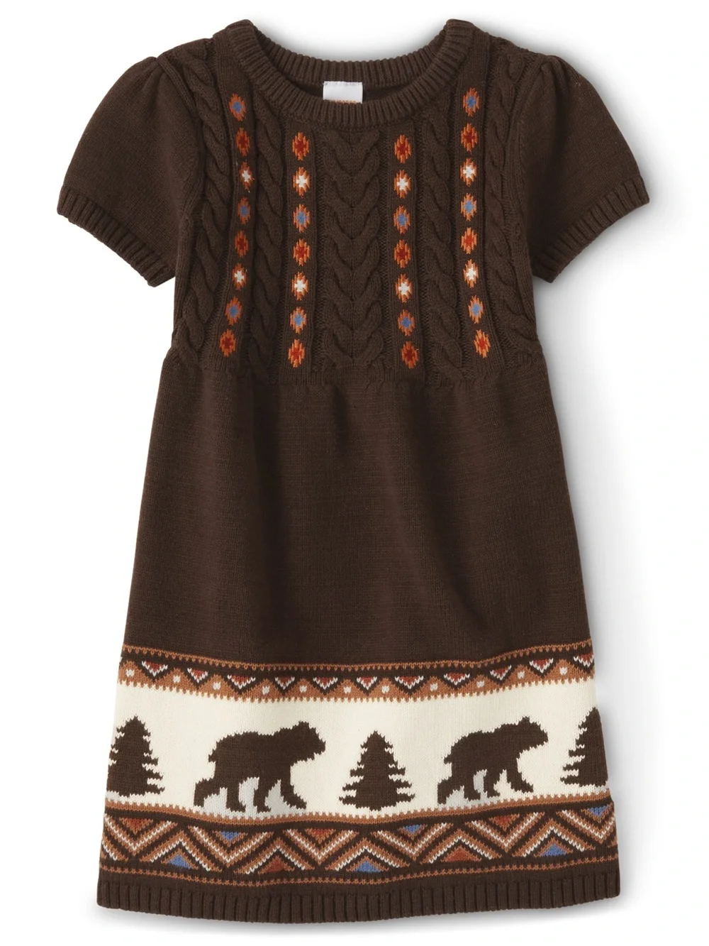 Girls Intarsia Bear Sweater Dress - Montana Mountain - Brown.  Size 12